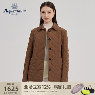 Aquascutum 女士简约菱格绗线翻领棉服外套气质 雅格狮丹秋冬新品