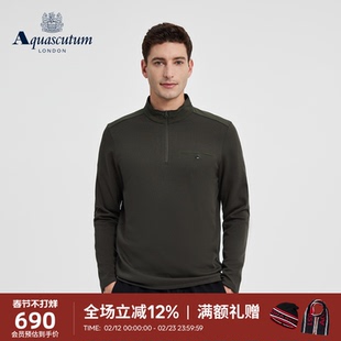 Aquascutum/雅格狮丹秋冬新品男士休闲通勤简约高领半拉链长袖T恤
