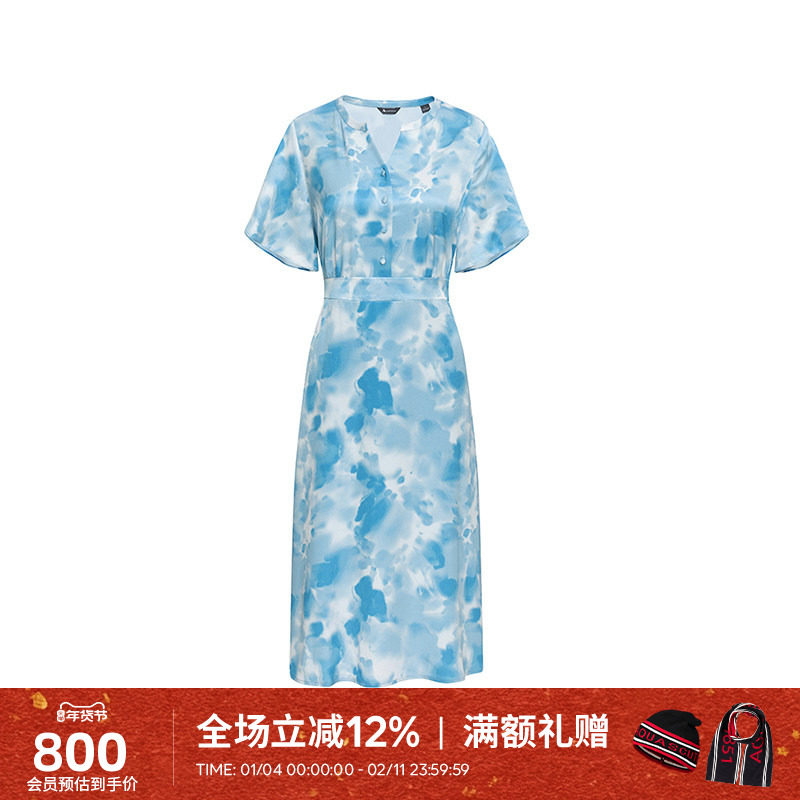 Aquascutum/雅格狮丹夏季女士短袖连衣裙收腰印花裙子Q4773EL011,女装/女士精品,连衣裙,淘宝优惠券,粉丝福利购,淘宝优惠卷