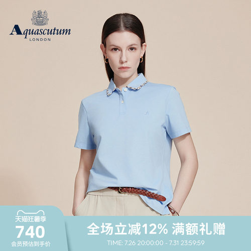 【雅格狮丹】女士格纹翻领polo衫