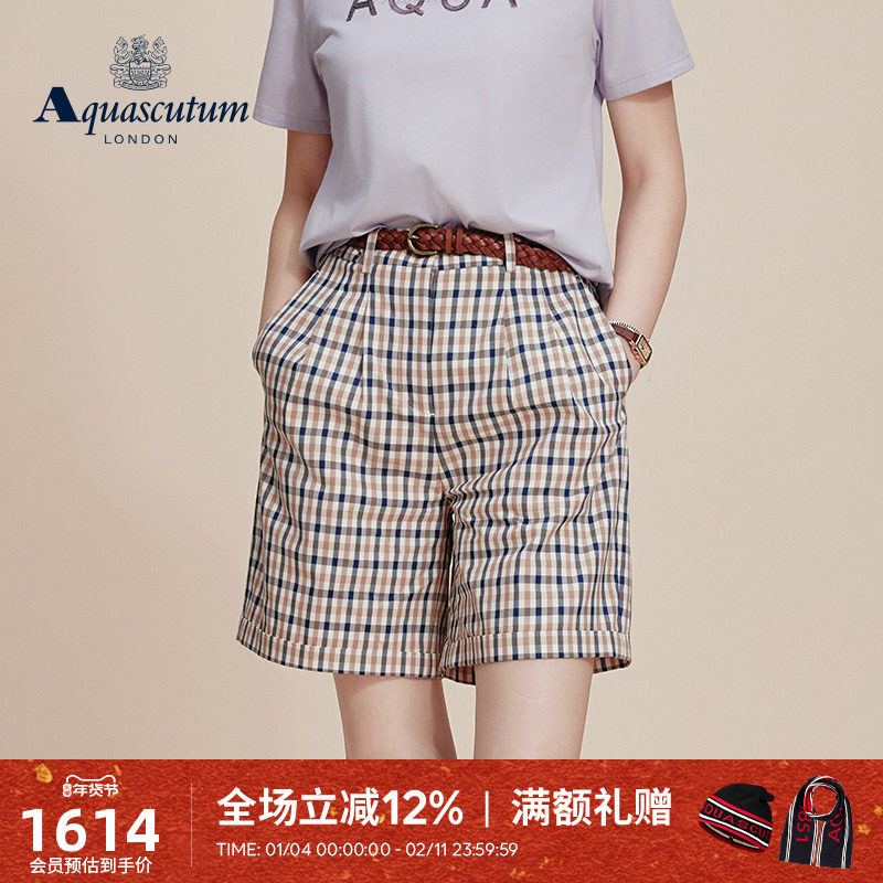 Aquascutum/雅格狮丹2026春夏新品女士时尚休闲修身经典格纹短裤,女装/女士精品,休闲裤,淘宝优惠券,粉丝福利购,淘宝优惠卷