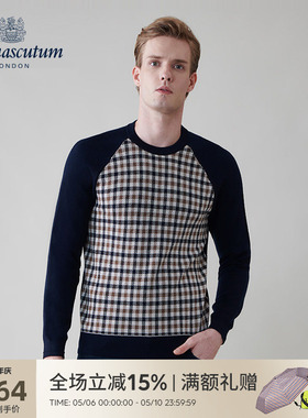 Aquascutum/雅格狮丹秋冬新品时尚男士格纹长袖针织衫Q5067EM031