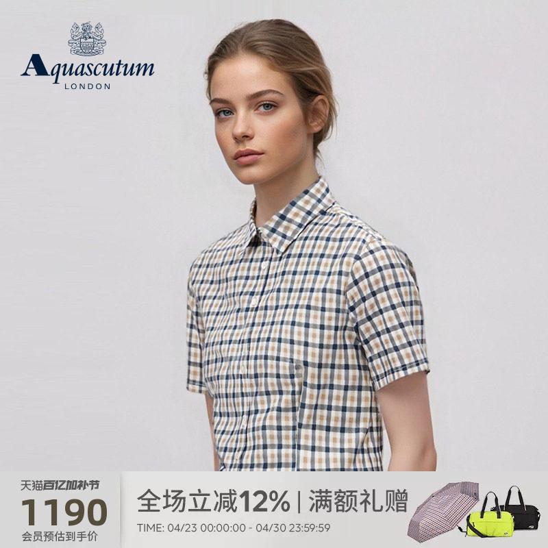 Aquascutum/雅格狮丹2026春夏新品女士商务休闲格纹短袖纯棉衬衫