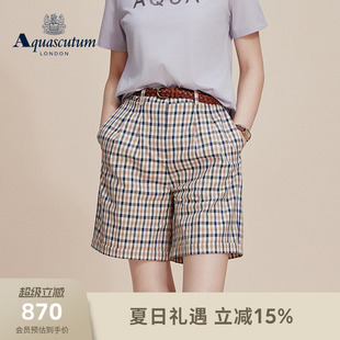 Aquascutum/雅格狮丹2026春夏新品女士时尚休闲修身经典格纹短裤