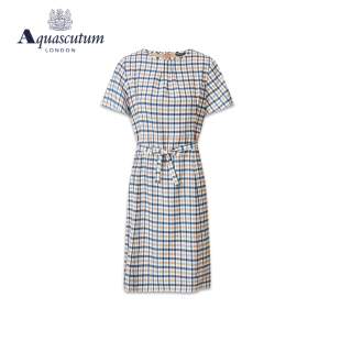 Aquascutum 连衣裙Q4973EL041 长款 雅格狮丹春夏格纹收腰显瘦女式