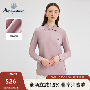 Aquascutum/雅格狮丹秋冬新品女简约通勤纯棉长袖商务POLO衫气质