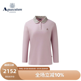 Aquascutum 雅格狮丹2025秋冬新品 女纯棉格纹圆领长袖 商务POLO衫
