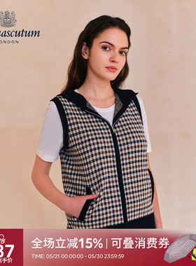Aquascutum/雅格狮丹秋冬新品时尚女格纹连帽马甲背心Q5067EL081