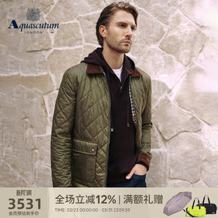 Aquascutum 男灯芯绒翻领菱形绗缝棉服外套通勤 雅格狮丹秋冬新品