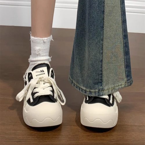 黑白熊猫大头丑萌鞋厚底板鞋