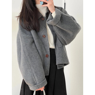 灰色韩系呢子大衣女2025春秋季新款毛呢外套高级感小个子气质短款