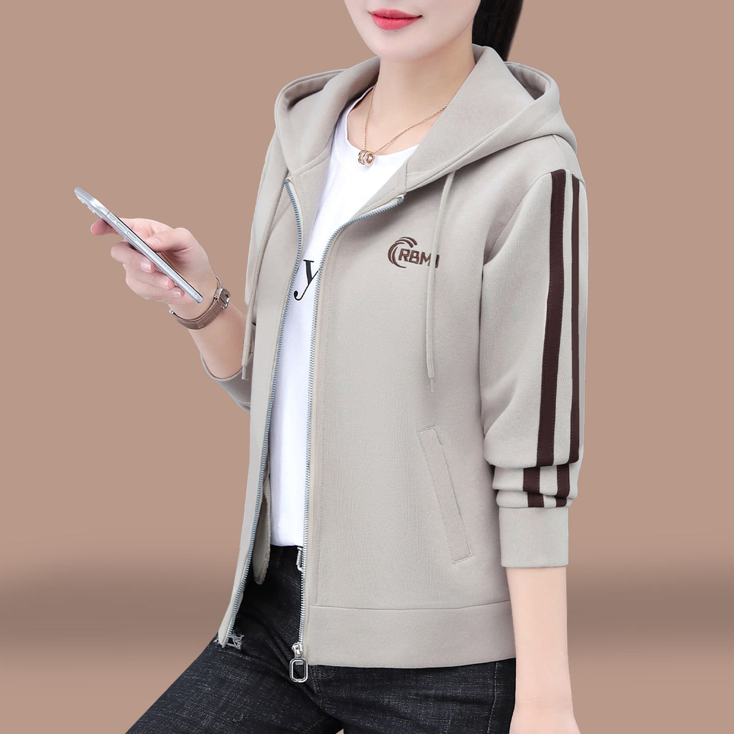 连帽开衫卫衣外套女款春秋2025新款时尚洋气中年妈妈休闲运动上衣