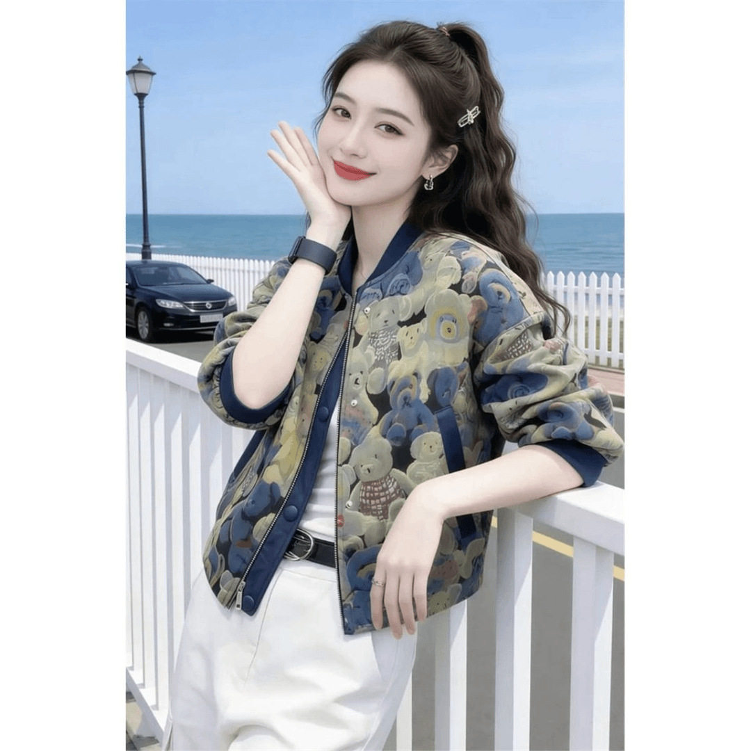 小熊短款外套女春秋季休闲宽松气质百搭夹克小众时尚女式上衣修身