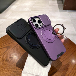 新款创意适用于苹果15promax手机壳金属指环支架磁吸充电车载14pro手机套镜头推窗镜头保护13/12全包防摔11