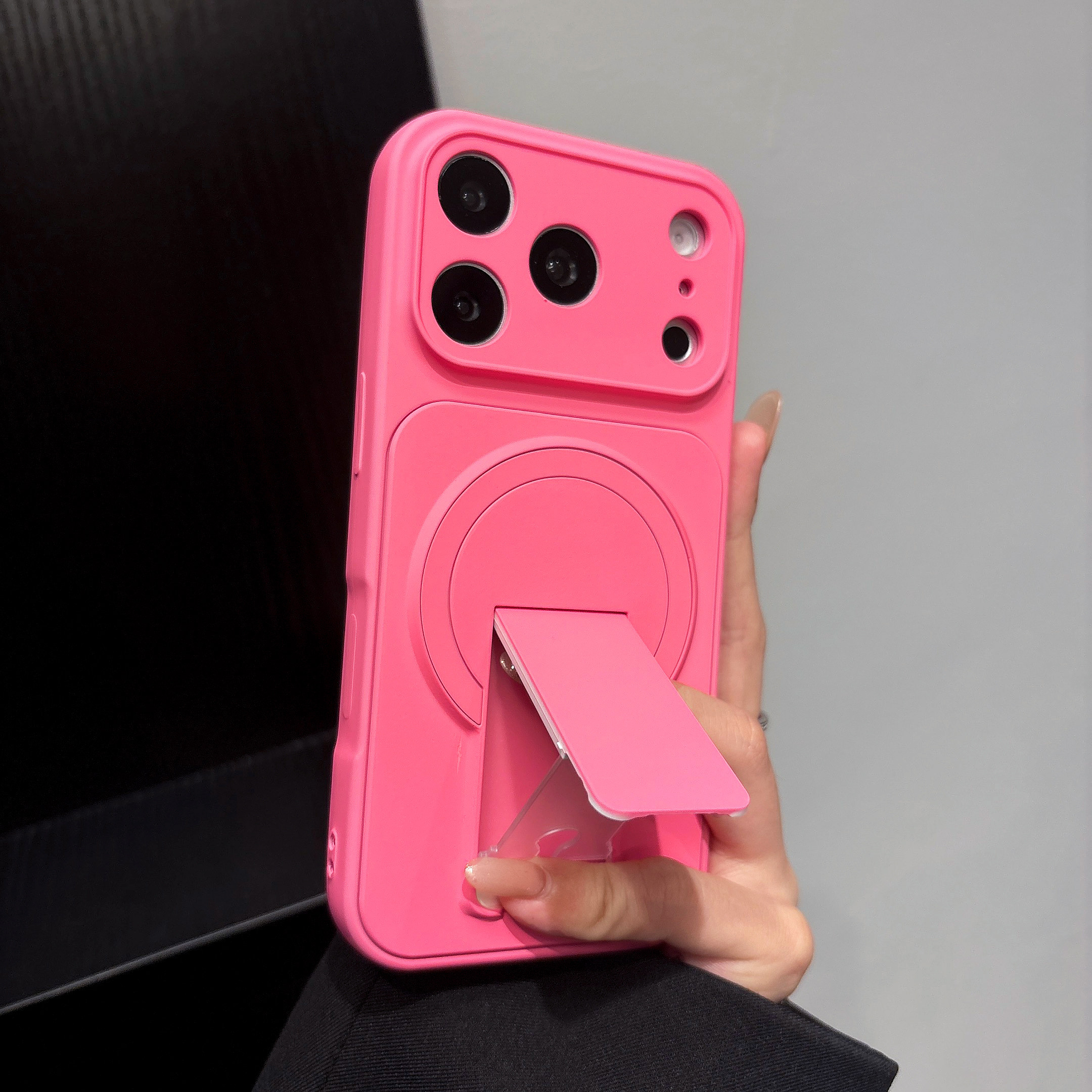 折叠磁吸支架肤感磨砂适用苹果17promax手机壳iPhone16plus防指纹精孔14纯色13秒变大视窗精孔全包壳百搭肤感