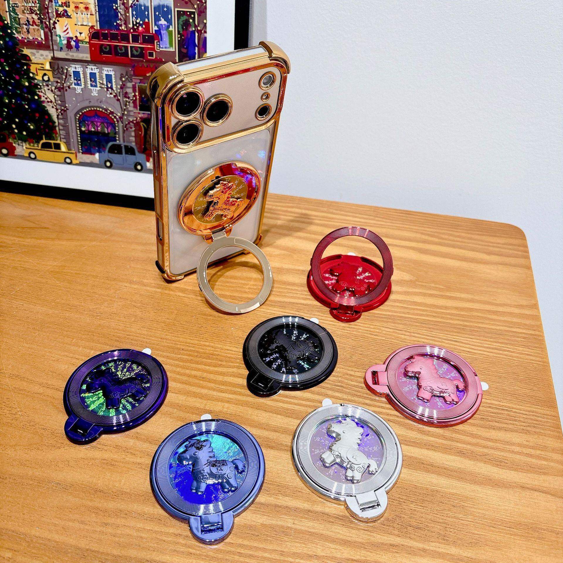 马上有钱支架马年手机支架旋转360度转盘背贴磁吸手机支架通用