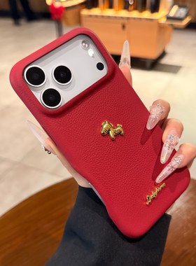 立体金马适用iphone17手机壳17promax苹果16pro马年2026新年款荔枝纹红色Air皮质高级15超火13情侣14保护套女