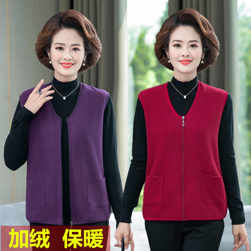 中老年人加绒保暖坎肩大码小马甲