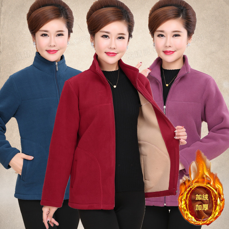 中老年风女式妈妈冬装抓绒卫衣