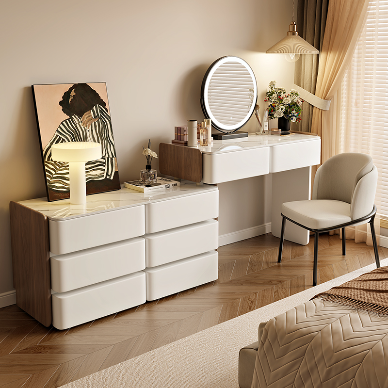 新款实木梳妆台带斗柜可伸缩移动