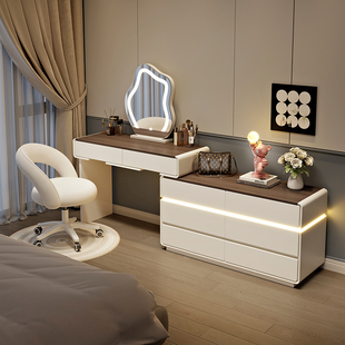 2025新款梳妆台卧室现代简约小户型全实木化妆桌子床尾收纳柜一体