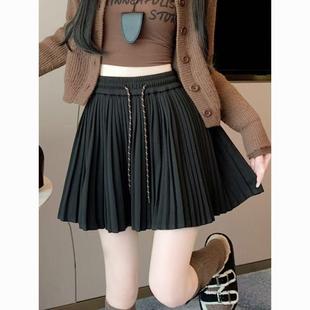 毛呢大码百褶半身裙女秋冬新款高腰显瘦小个子防走光蓬蓬短裙裤子