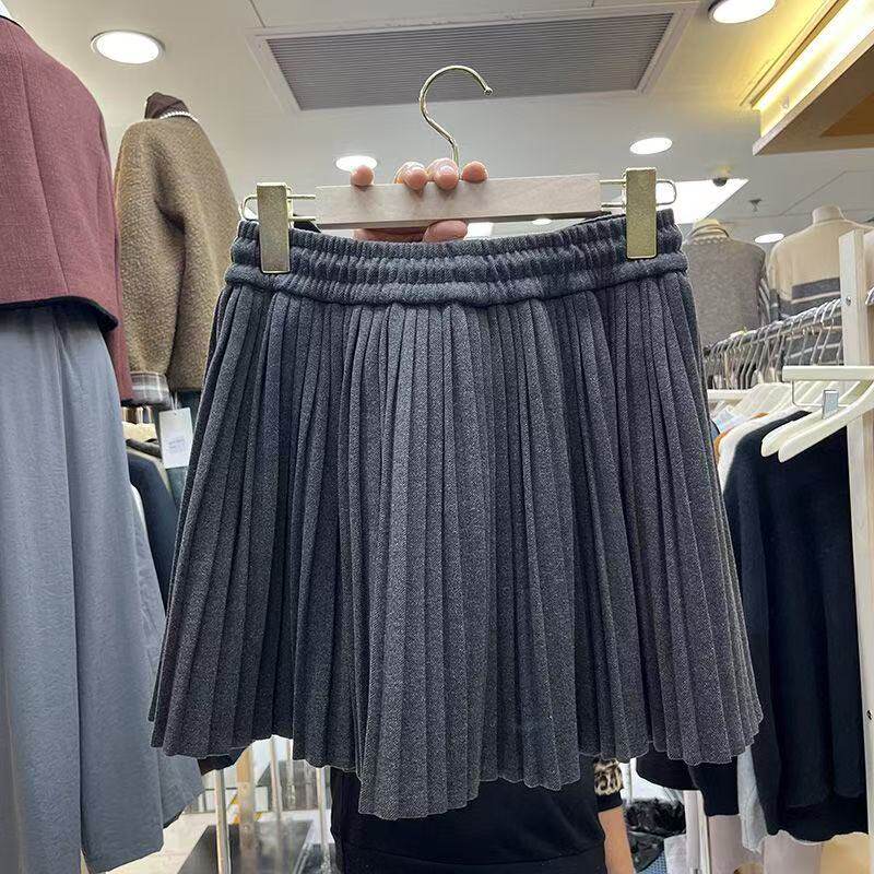 韩系少女感抽绳高腰毛呢短裙秋冬半身裙