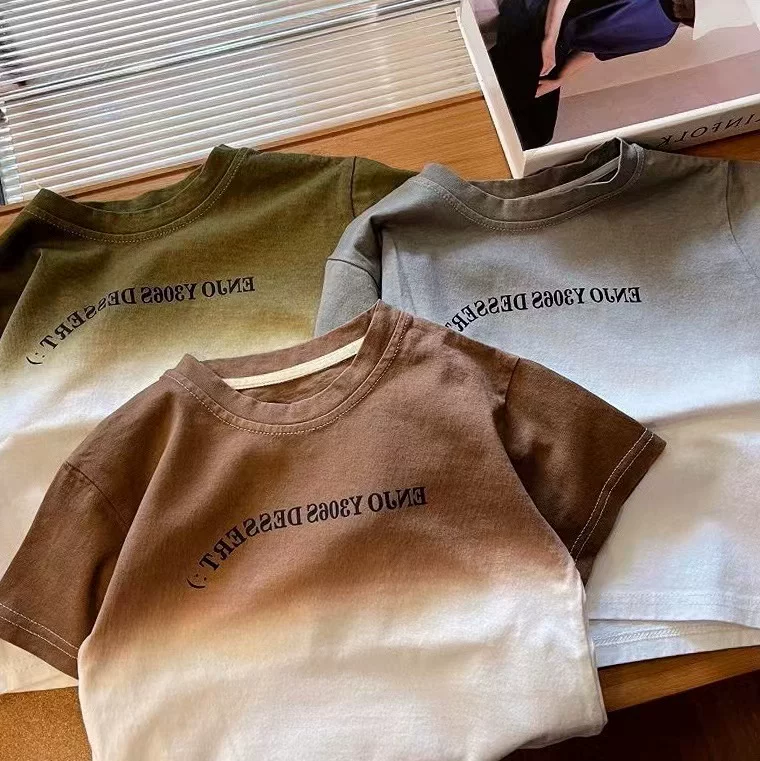 Summer clothing, children's T-shirt with a round collar, gradient, with short sleeve, Korean style