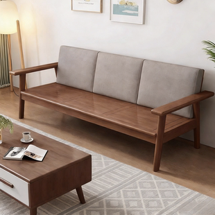 日式实木沙发小户型家用客厅直排式公寓冬夏两用可拆洗布艺沙发椅