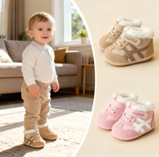 防滑胶底婴儿加厚鞋 软底0一12个月男女宝宝学步鞋 子 婴儿棉鞋 冬季