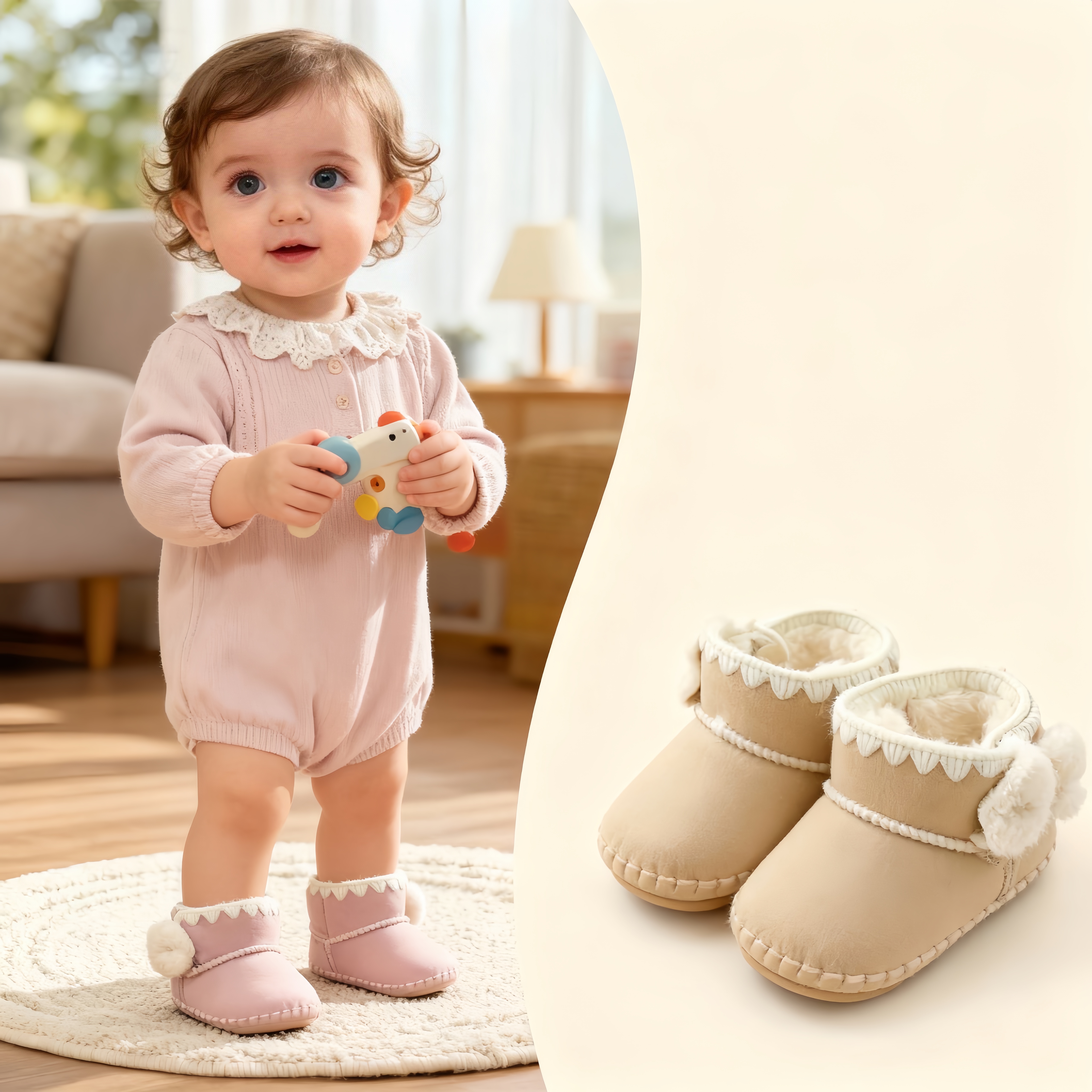 冬季婴儿棉靴0-1岁6到12个月女宝宝软底不掉鞋公主保暖加厚绒棉鞋
