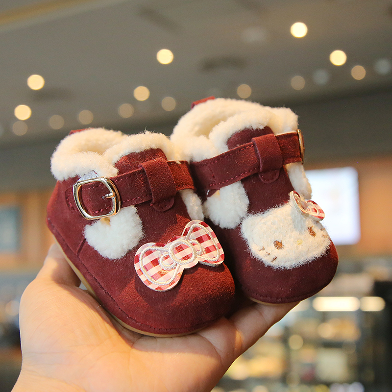 1岁女宝宝软底鞋子加绒棉鞋冬季新款6-12个月到女婴儿公主学步鞋