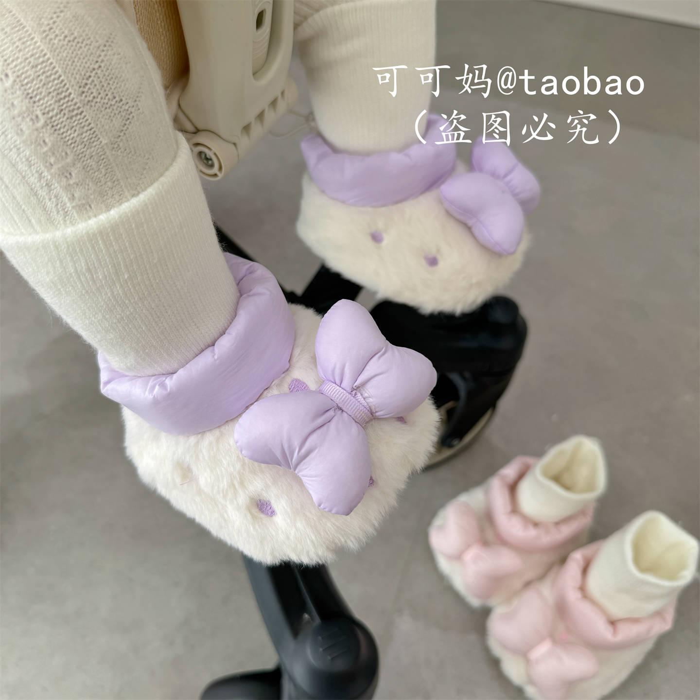 0-1岁女宝宝新生婴儿加厚可爱蝴蝶结鞋袜一体不掉加绒护脚棉鞋袜