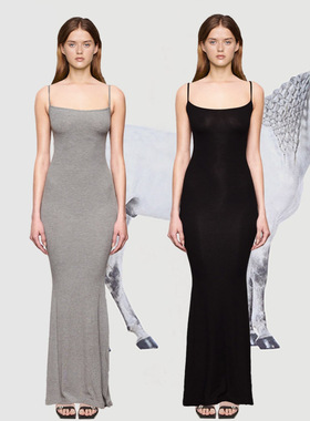 卡戴珊赵露思同款灰色性感内搭吊带连衣裙女辣妹紧身包臀长裙子夏
