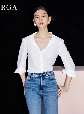 许我耀眼赵露思许妍同款气质白色衬衫女宽松休闲衬衣设计感上衣秋