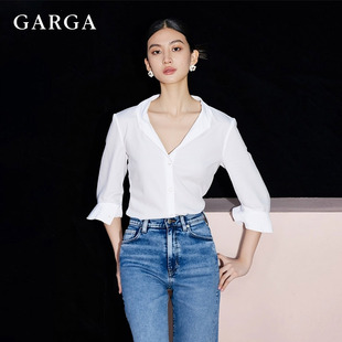 许我耀眼赵露思许妍同款 女宽松休闲衬衣设计感上衣秋 气质白色衬衫