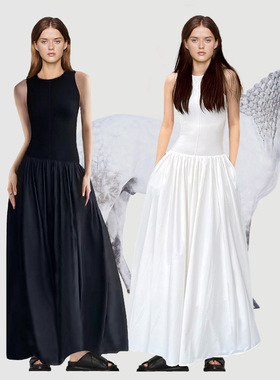 易梦玲同款白色气质无袖背心连衣裙女内搭收腰修身长款度假长裙子