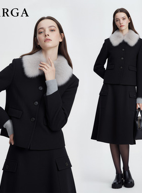 GARGA法式气质毛呢西装外套女毛领小西服显瘦套装两件套半身裙冬