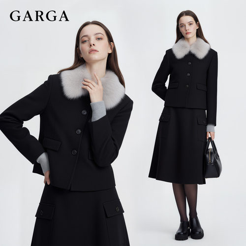 法式气质毛呢套装西装外套两件套