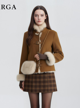 GARGA美式复古短款毛毛外套女2025新款冬加厚立领设计感保暖上衣