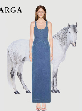 GARGA易梦玲同款包臀吊带牛仔连衣裙女性感纯欲开叉无袖背心长裙