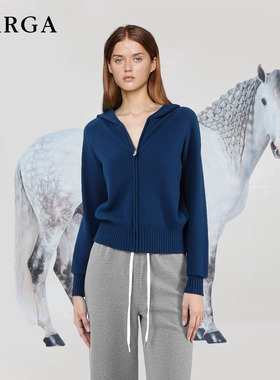 许我耀眼赵露思许妍同款蓝色针织衫连帽卫衣女休闲短款开衫外套秋