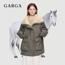 冲锋衣棉服皮草外套 工装 赵露思同款 军绿色毛领羊羔绒派克服女冬季