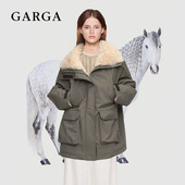 工装 赵露思同款 军绿色毛领羊羔绒派克服女冬季 冲锋衣棉服皮草外套