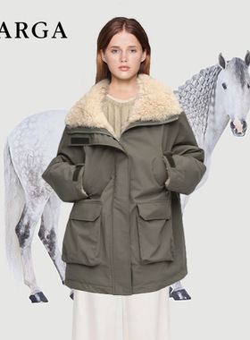 赵露思同款军绿色毛领羊羔绒派克服女冬季工装冲锋衣棉服皮草外套