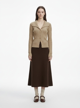 GARGA法式复古翻领绞花针织开衫毛衣女修身显瘦设计感打底衫上衣