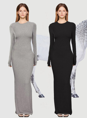 GARGA黑色纯欲性感长袖连衣裙女辣妹修身气质收腰显瘦包臀长裙子