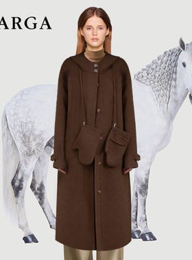 GARGA连帽小个子双面羊绒大衣女美拉德穿搭宽松中长款毛呢外套冬