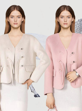 GARGA新中式国风短款双面羊绒大衣女小个子v领气质盘扣毛呢外套冬