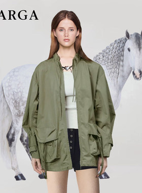 赵露思许妍同款军绿色工装风衣外套女宽松中长款冲锋衣夹克上衣秋